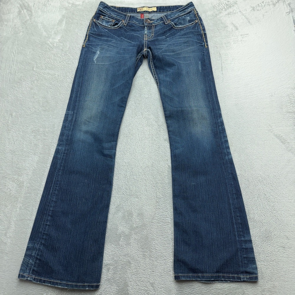 BKE Jeans Women 29 Blue Stella Bootcut Low Rise Distressed Contrast Stitch Denim